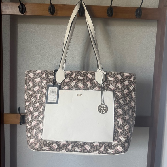 DKNY Monogram Pink and White Tote Bag - Picture 1 of 2